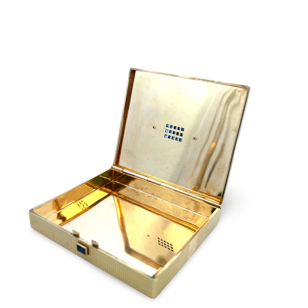 14K YG Cigarette Box with 0.14 Carat Diamonds & 2.98 Carat Sapphire 123.9g