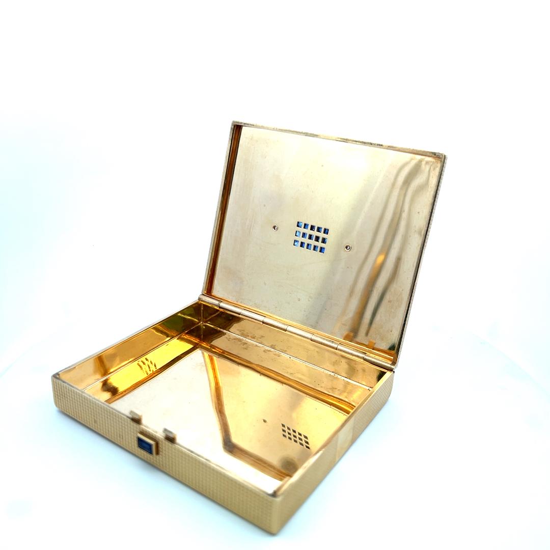 Cartier 14K Yellow Gold Cigarette Box with 0.14ct Round Dimonds 2.98ct Sapphire