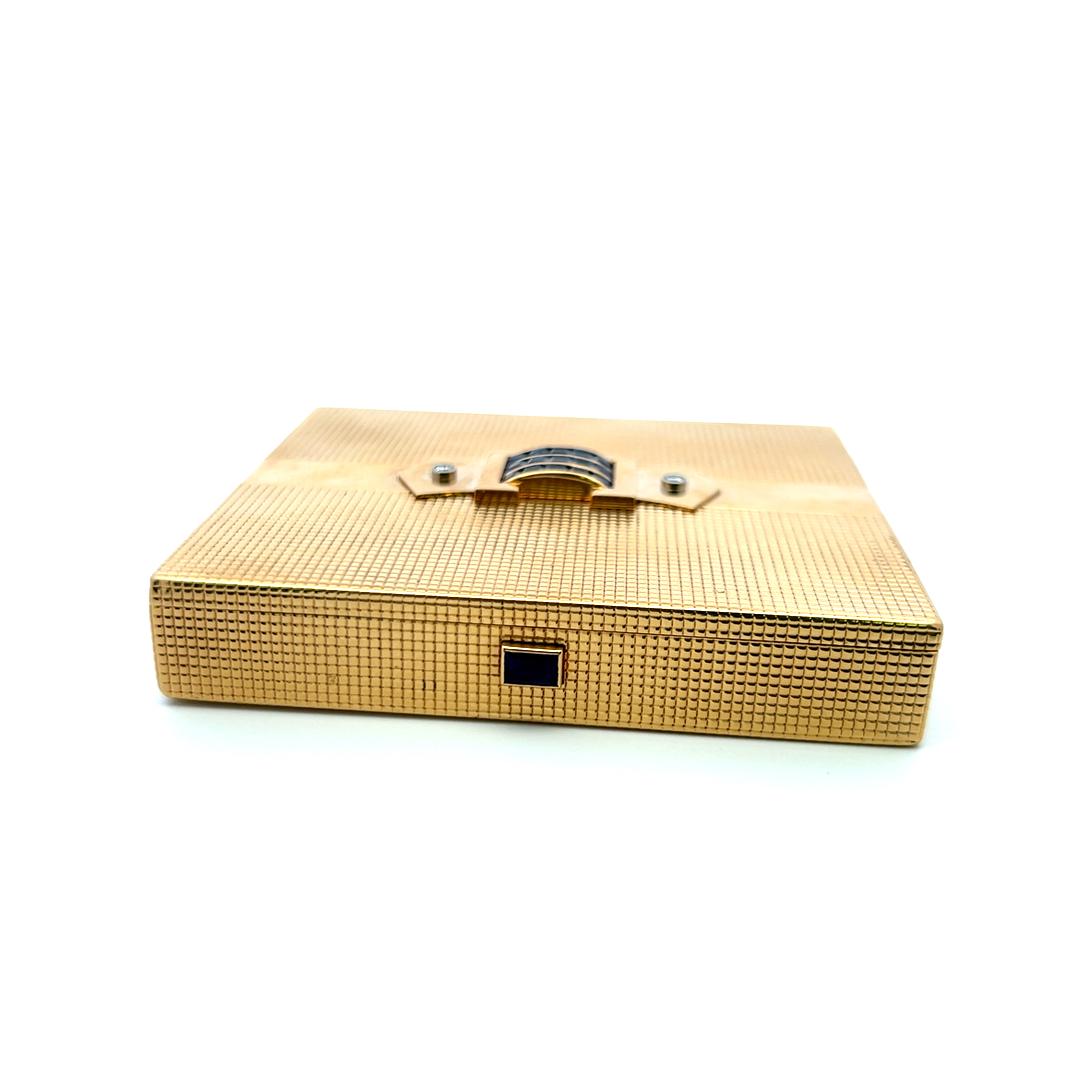 14K YG Cigarette Box with 0.14 Carat Diamonds & 2.98 Carat Sapphire 123.9g