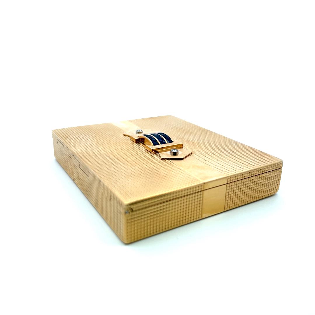 Cartier 14K Yellow Gold Cigarette Box with 0.14ct Round Dimonds 2.98ct Sapphire