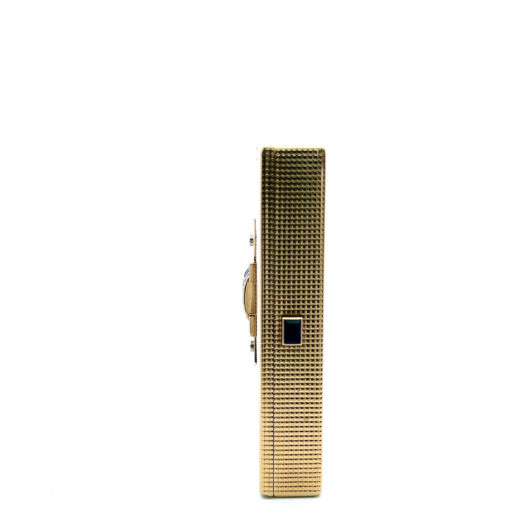 14K YG Cigarette Box with 0.14 Carat Diamonds & 2.98 Carat Sapphire 123.9g