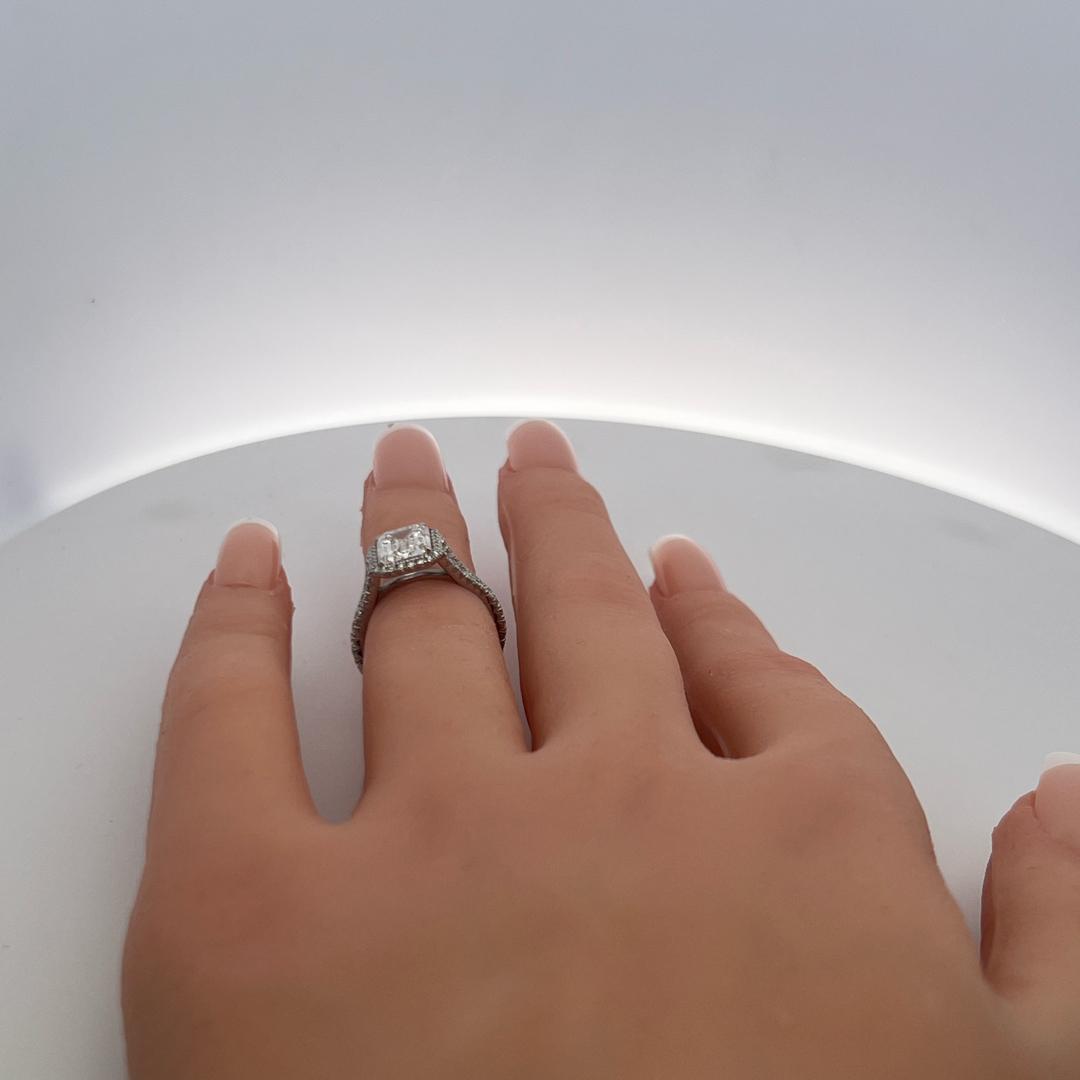 3.14ct Emerald Cut G VS2 Diamond Halo Engagement Ring in Platinum with GIA