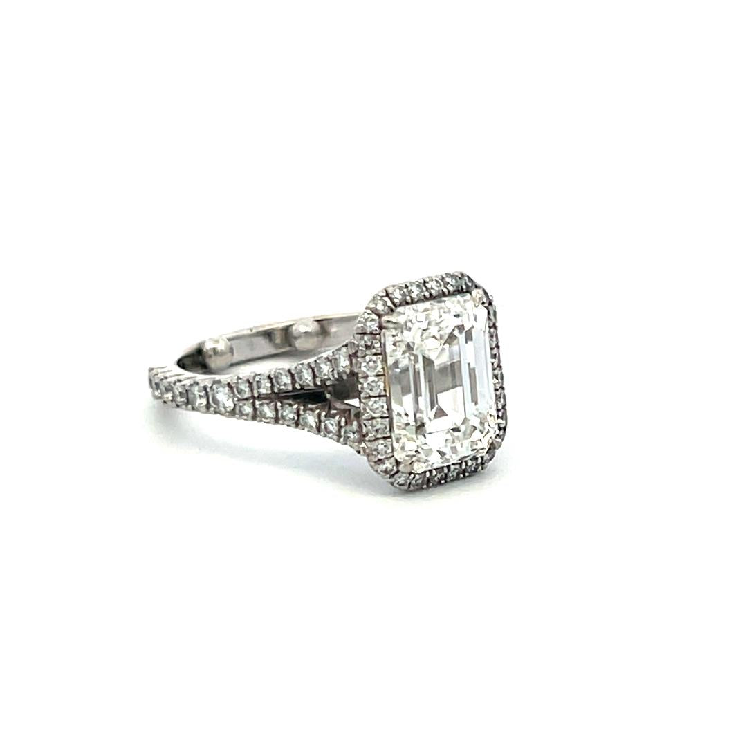 3.14ct Emerald Cut G VS2 Diamond Halo Engagement Ring in Platinum with GIA