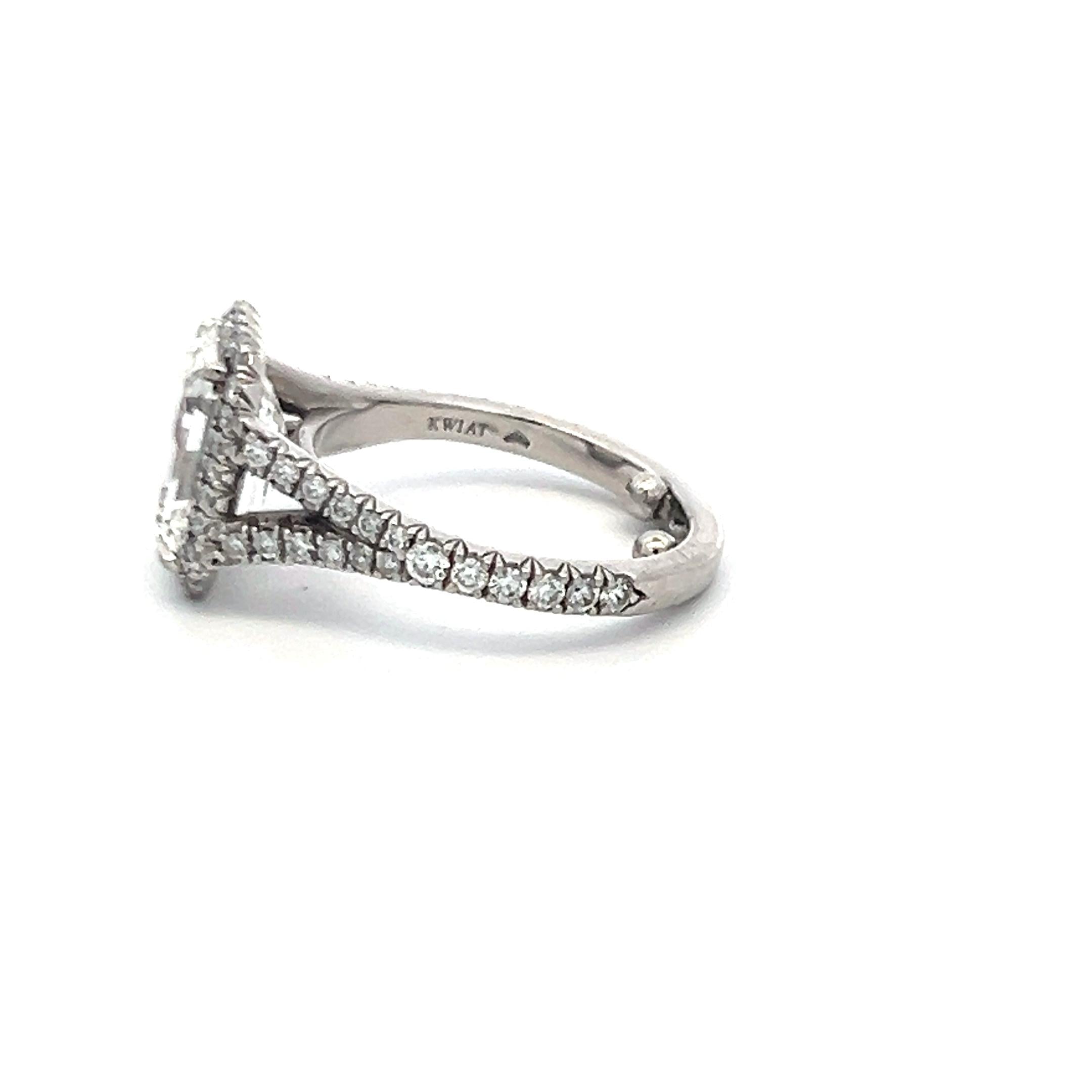 Kwiat Platinum Engagement Ring 3.14ct Emerald Cut & Round Diamonds G VS2 GIA