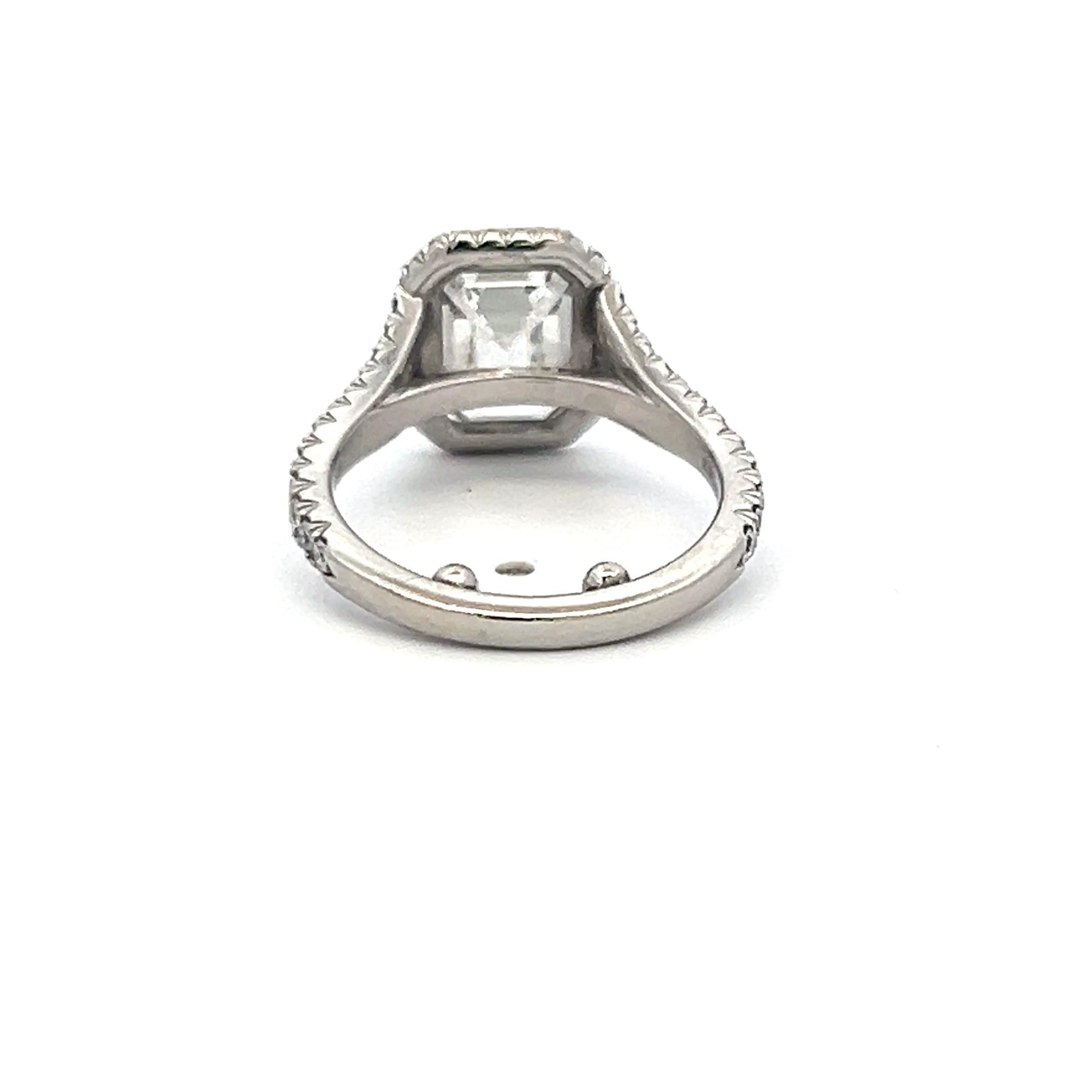 3.14ct Emerald Cut G VS2 Diamond Halo Engagement Ring in Platinum with GIA