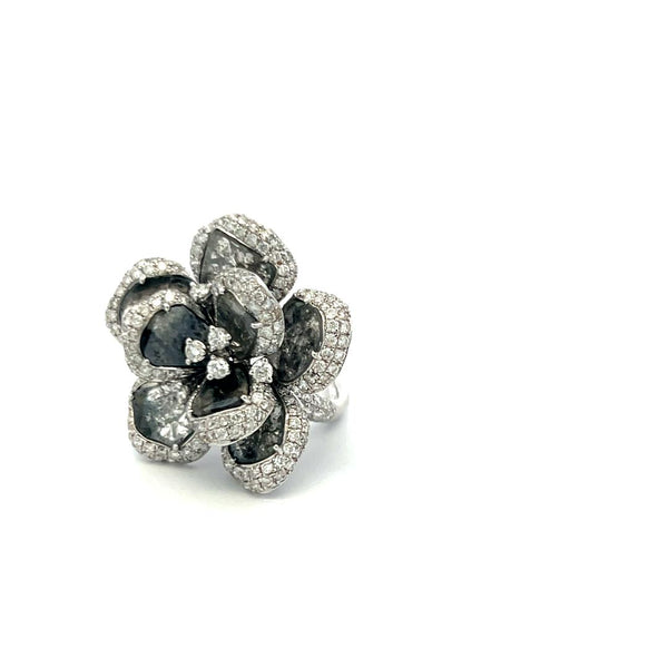 10.75ct Round Brilliant Diamond Flower Cocktail Ring in 18K White Gold (G SI)