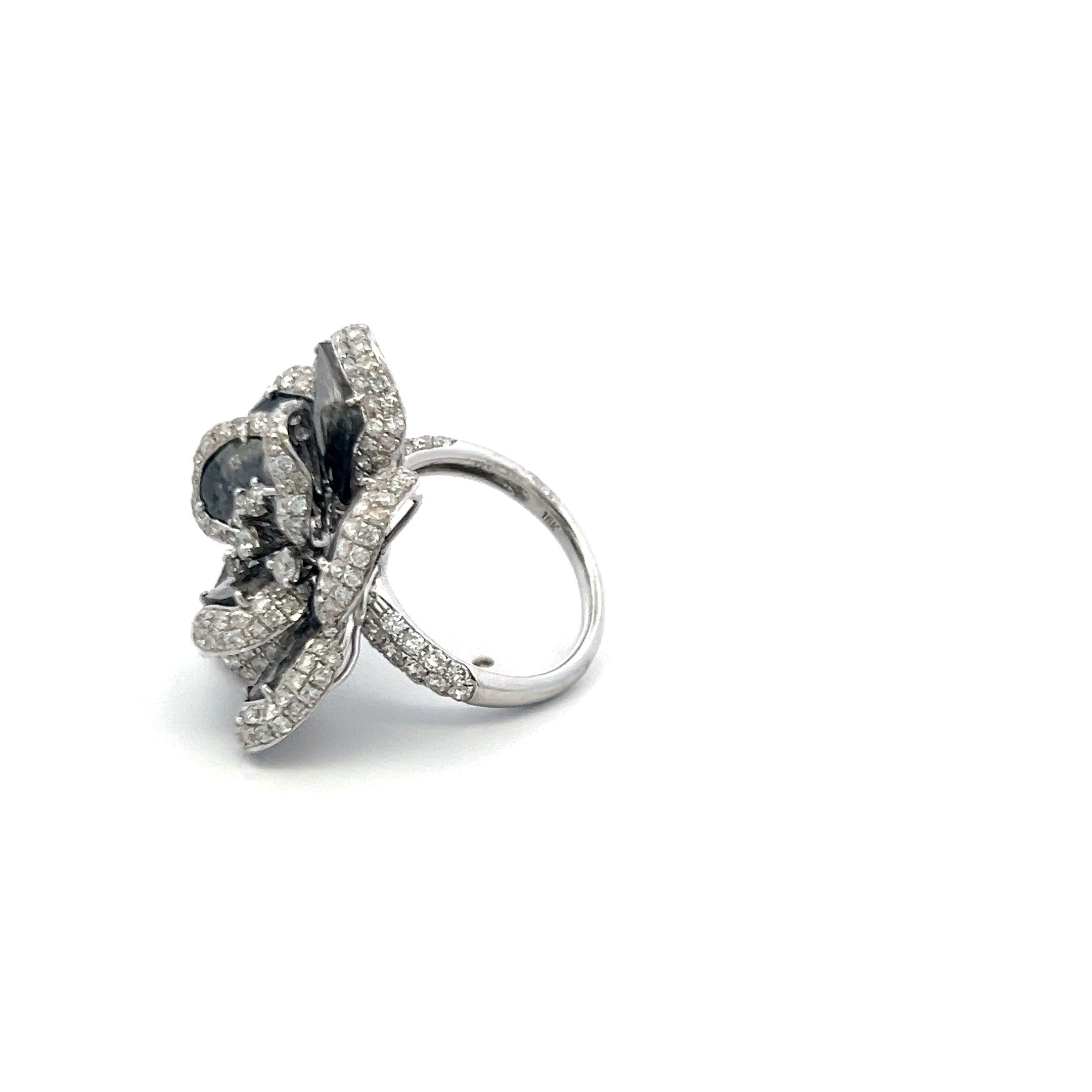 10.75ct Round Brilliant Diamond Flower Cocktail Ring in 18K White Gold (G SI)