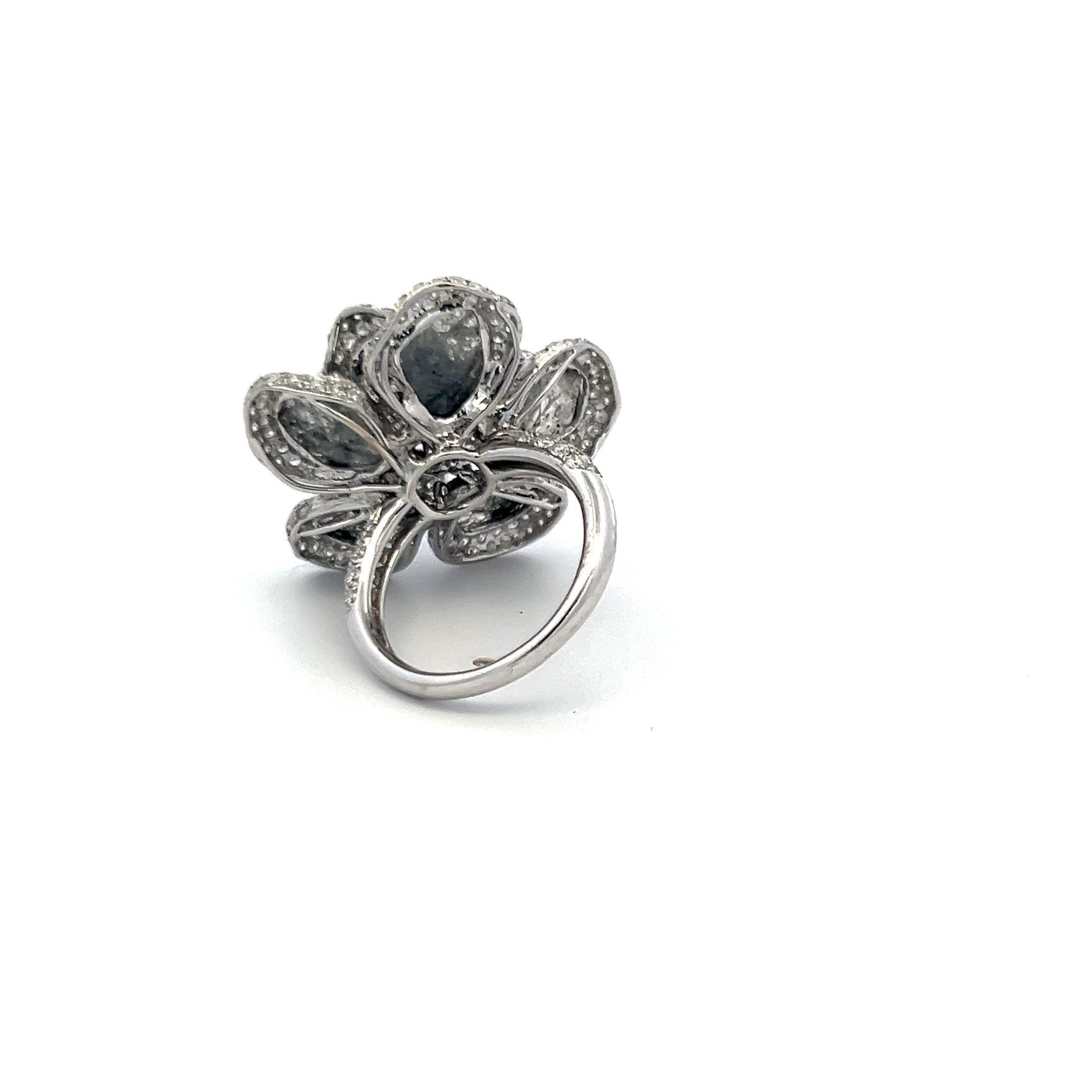 10.75ct Round Brilliant Diamond Flower Cocktail Ring in 18K White Gold (G SI)