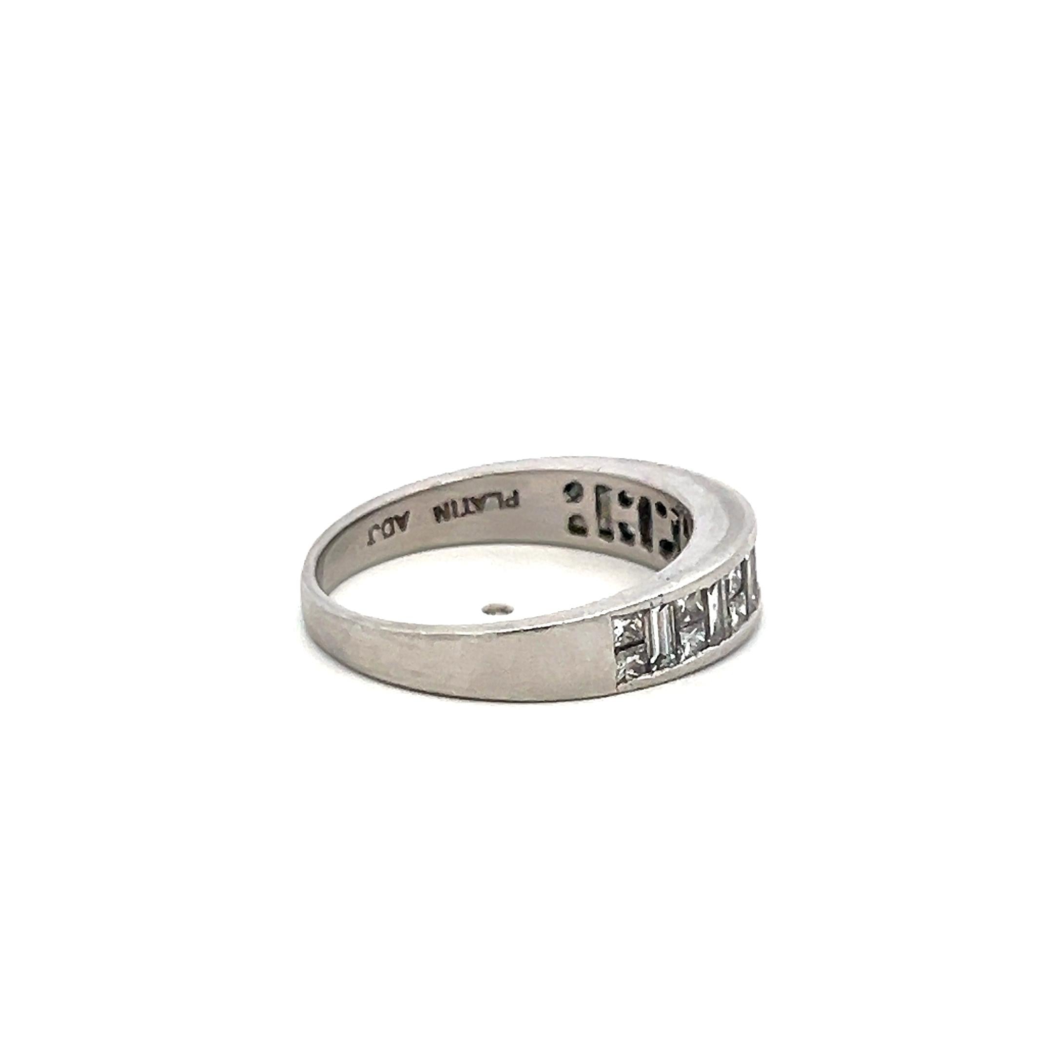 Estate Platinum Band Ring with 1.1 Carat Baguette Shape & Princes Cut Diamonds