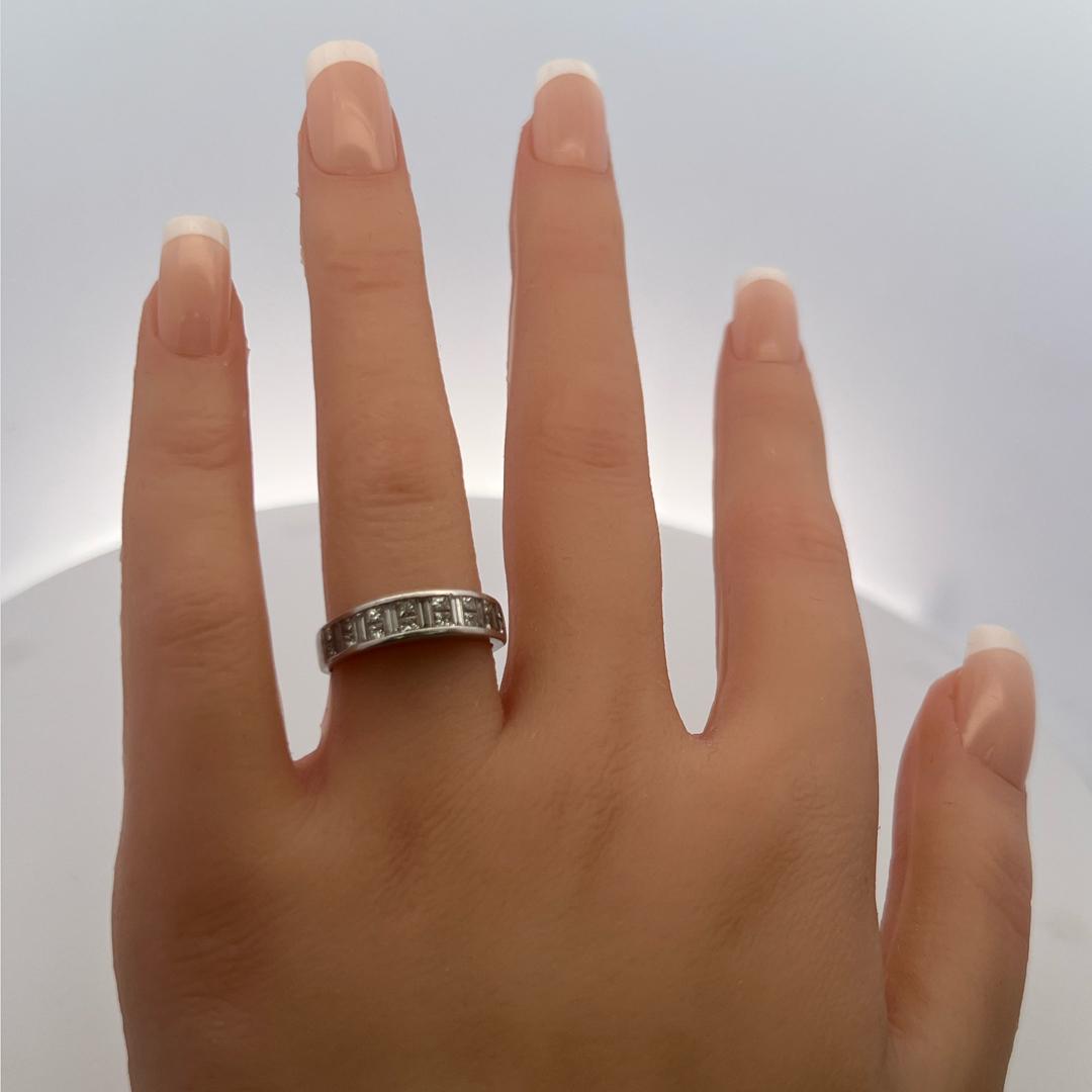 Estate Platinum Band Ring with 1.1 Carat Baguette Shape & Princes Cut Diamonds
