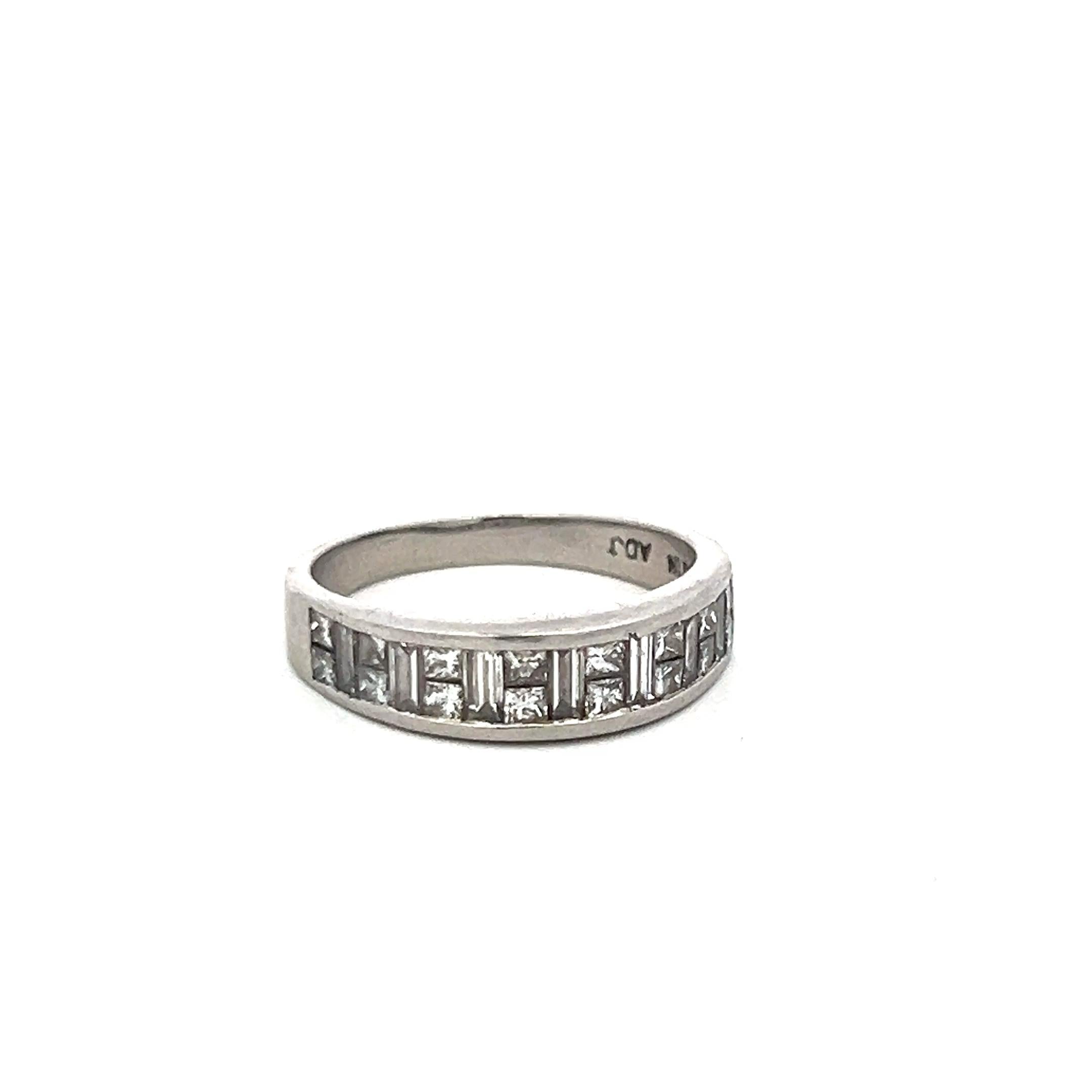 Estate Platinum Band Ring with 1.1 Carat Baguette Shape & Princes Cut Diamonds