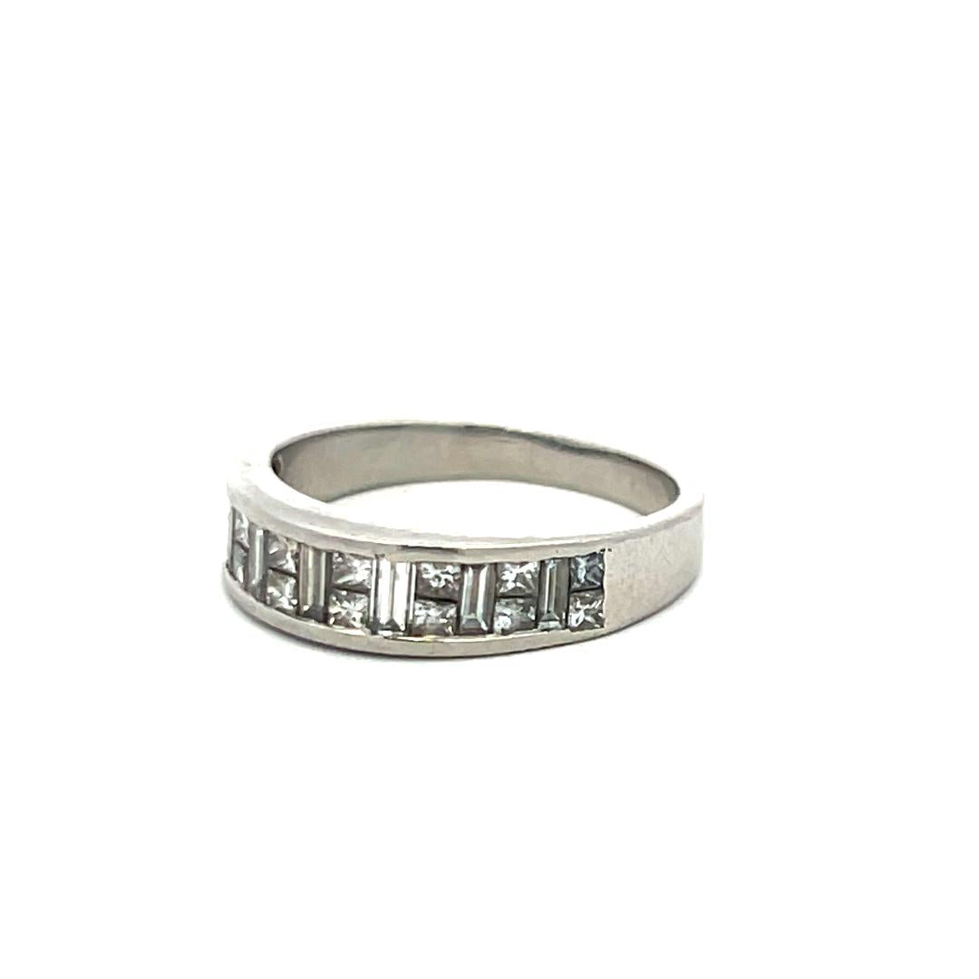 Estate Platinum Band Ring with 1.1 Carat Baguette Shape & Princes Cut Diamonds