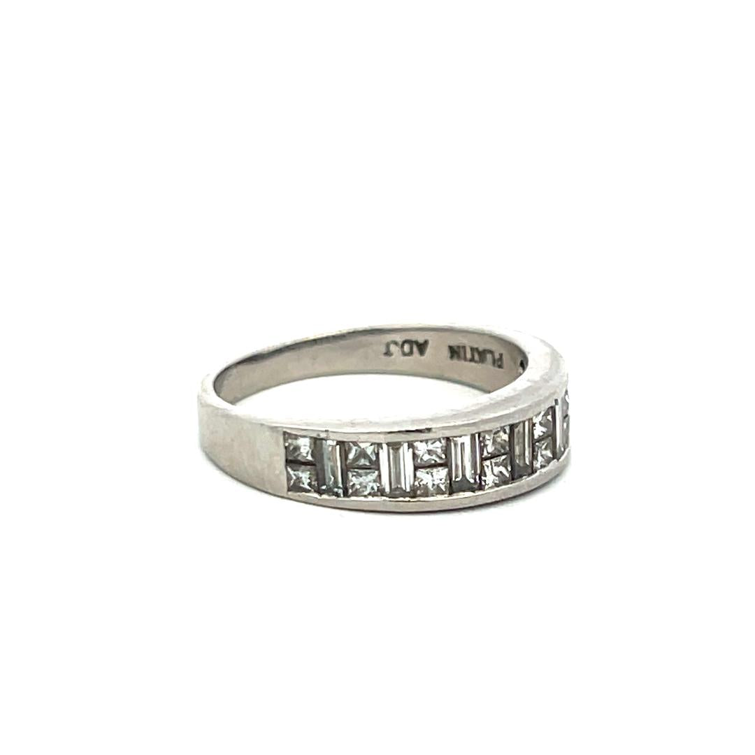 Estate Platinum Band Ring with 1.1 Carat Baguette Shape & Princes Cut Diamonds