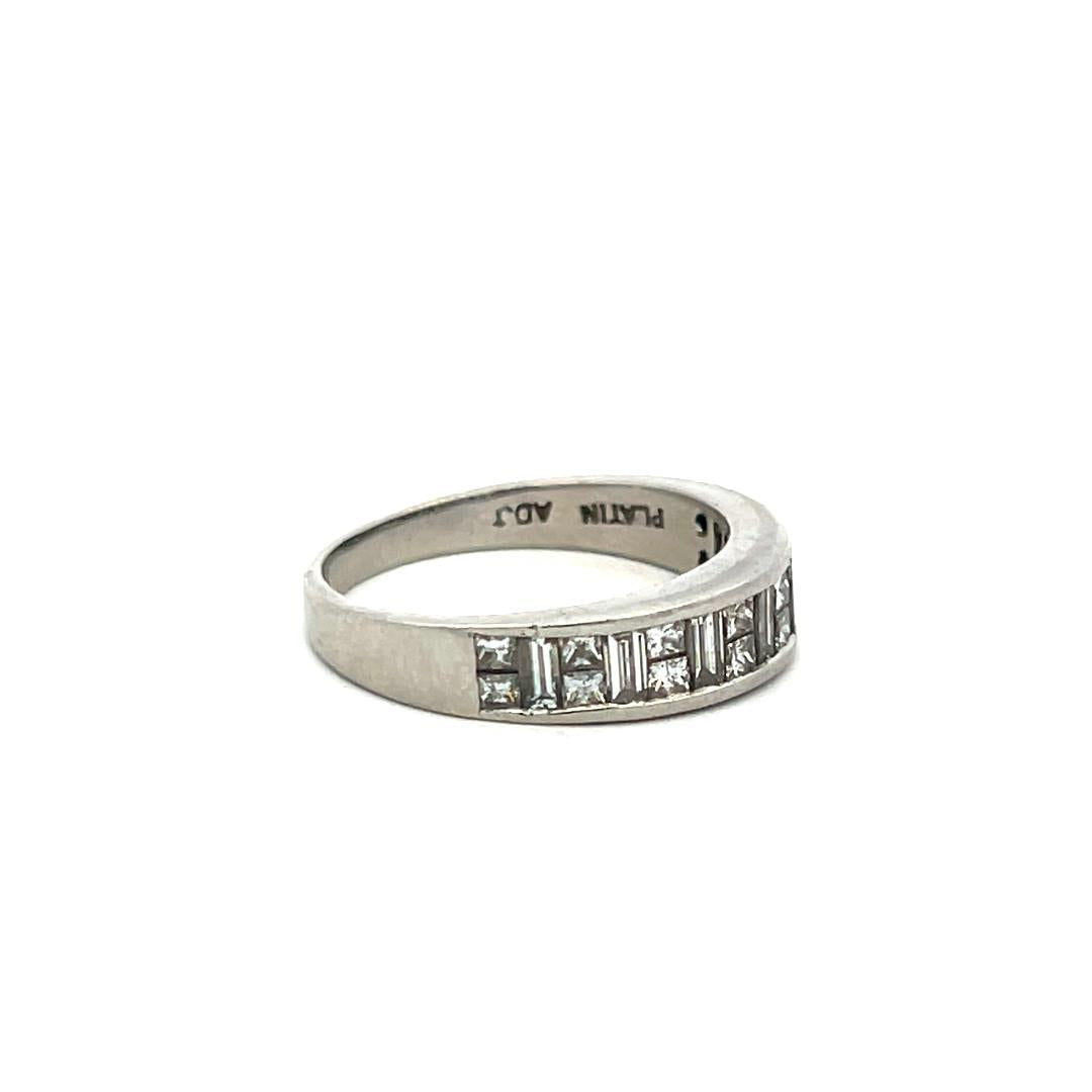 Estate Platinum Band Ring with 1.1 Carat Baguette Shape & Princes Cut Diamonds