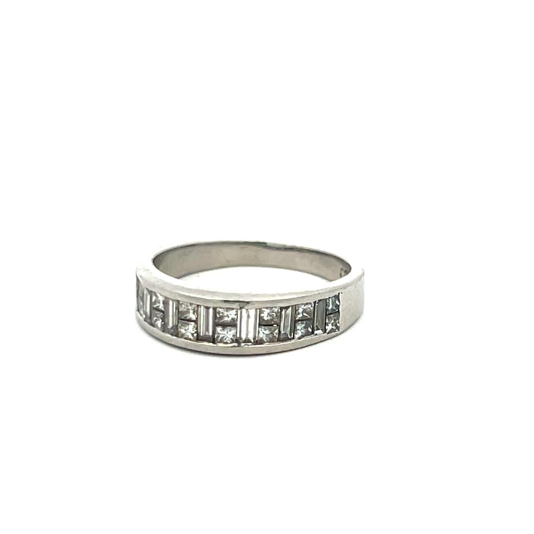Estate Platinum Band Ring with 1.1 Carat Baguette Shape & Princes Cut Diamonds