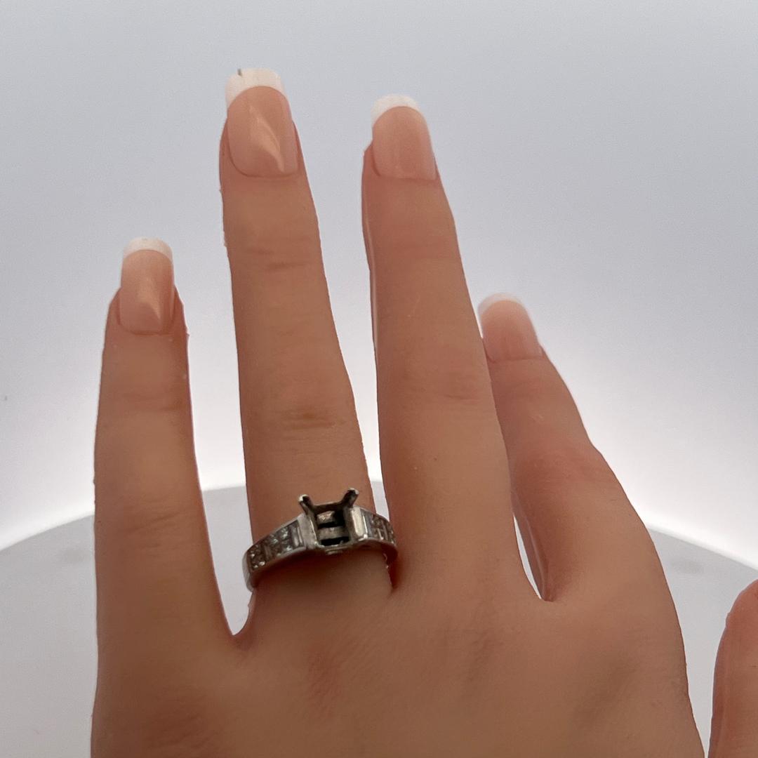 1.15ct Princess & Baguette Diamond Platinum Semi-Mount Ring – Fits 2ct Center St