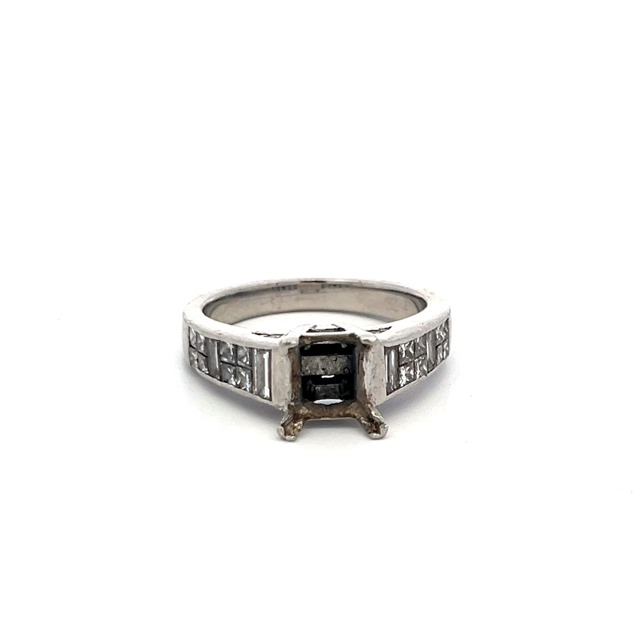 1.15ct Princess & Baguette Diamond Platinum Semi-Mount Ring – Fits 2ct Center St