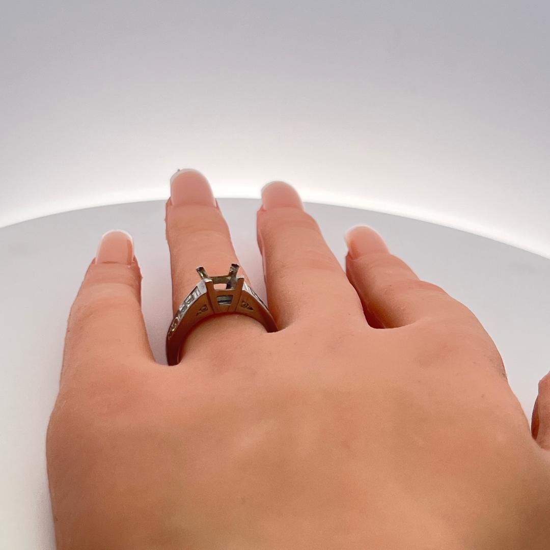 1.15ct Princess & Baguette Diamond Platinum Semi-Mount Ring – Fits 2ct Center St