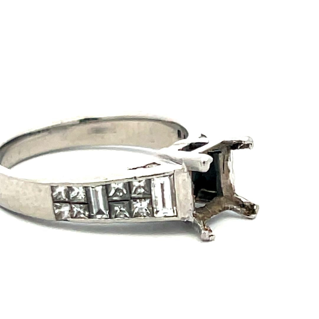 1.15ct Princess & Baguette Diamond Platinum Semi-Mount Ring – Fits 2ct Center St