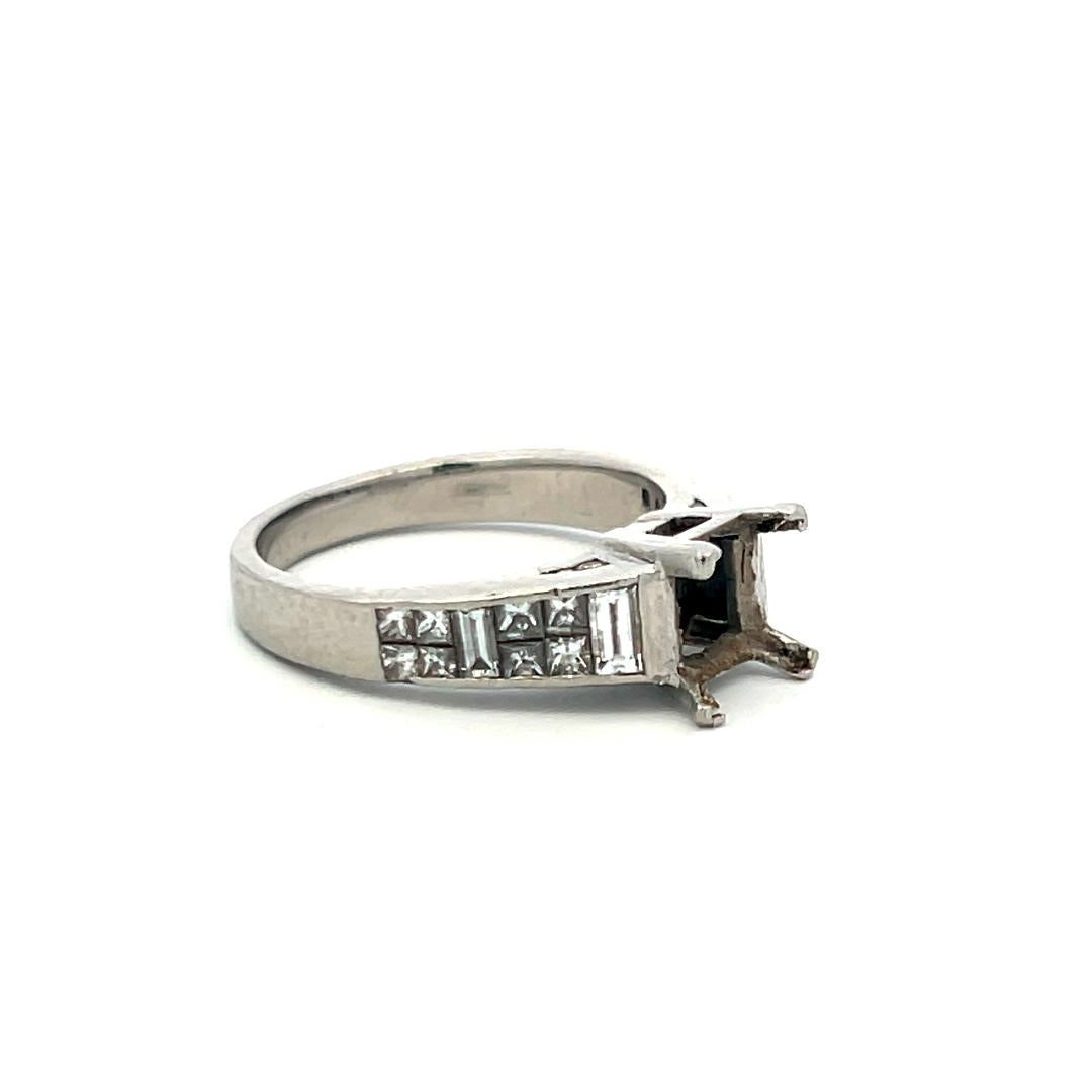 1.15ct Princess & Baguette Diamond Platinum Semi-Mount Ring – Fits 2ct Center St