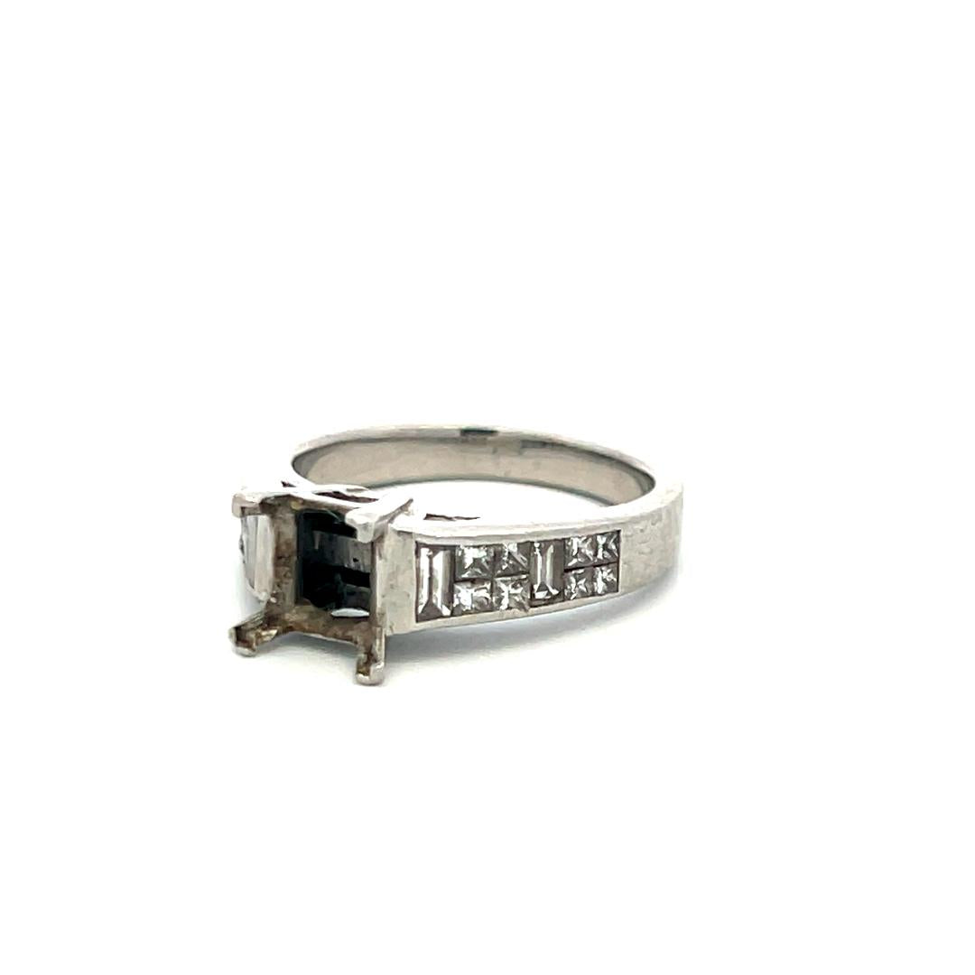 1.15ct Princess & Baguette Diamond Platinum Semi-Mount Ring – Fits 2ct Center St