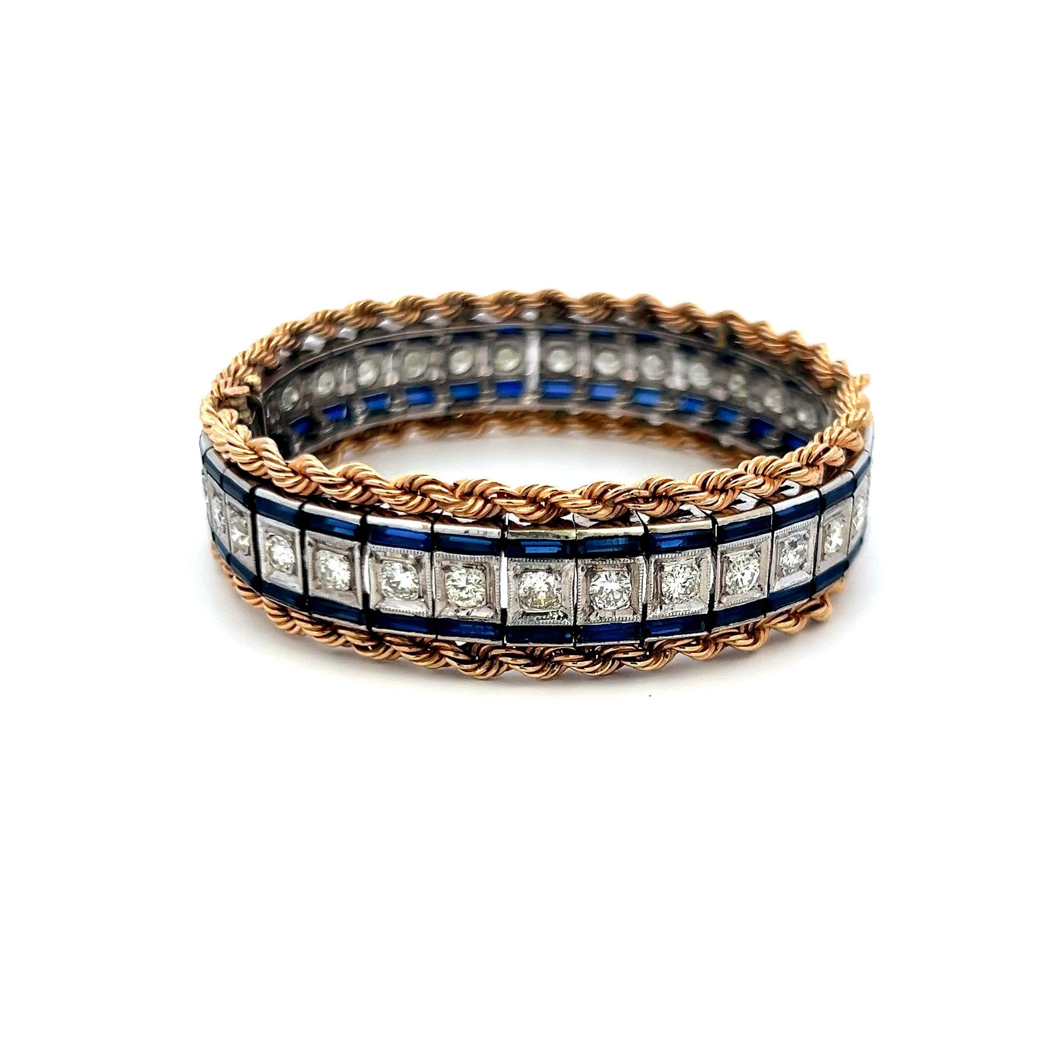 5.60ct Sapphire & 3.85ct Diamond Tennis Bracelet in 14K Two-Tone Gold (G SI)