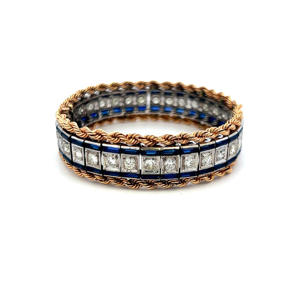 5.60ct Sapphire & 3.85ct Diamond Tennis Bracelet in 14K Two-Tone Gold (G SI)