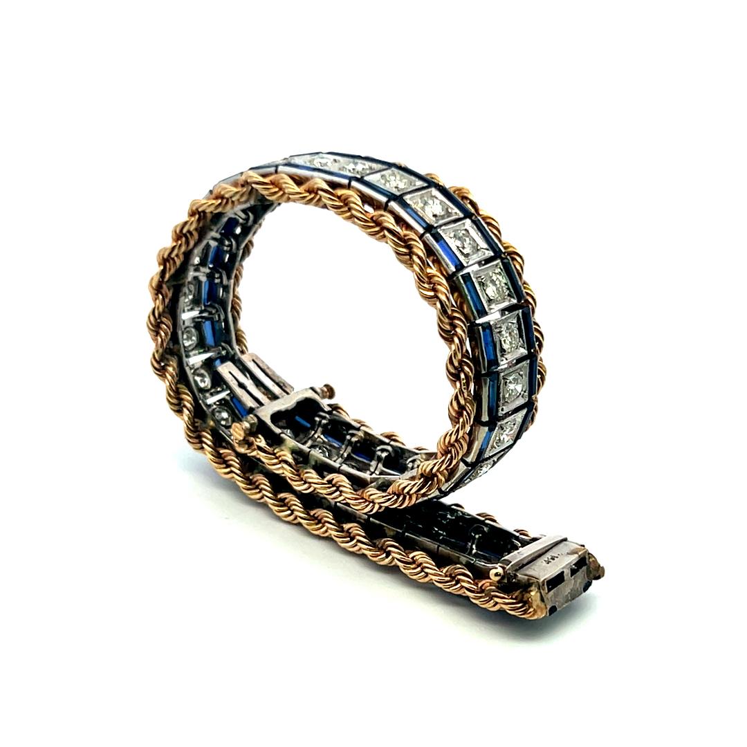 5.60ct Sapphire & 3.85ct Diamond Tennis Bracelet in 14K Two-Tone Gold (G SI)