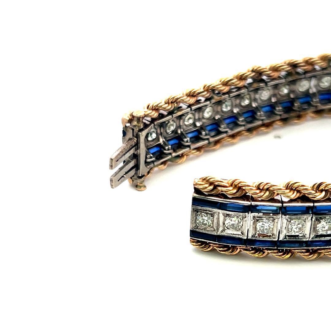 5.60ct Sapphire & 3.85ct Diamond Tennis Bracelet in 14K Two-Tone Gold (G SI)