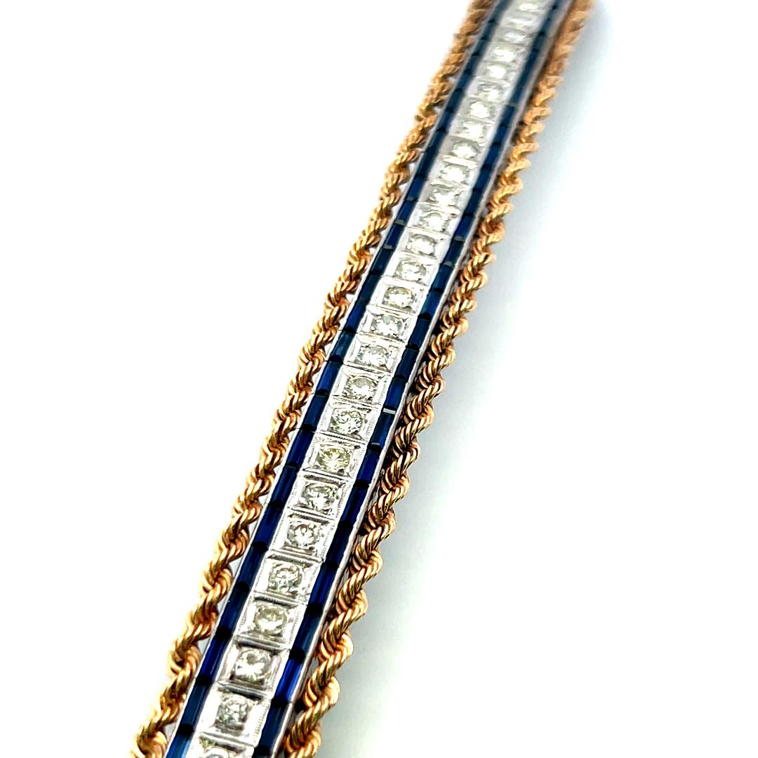 5.60ct Sapphire & 3.85ct Diamond Tennis Bracelet in 14K Two-Tone Gold (G SI)