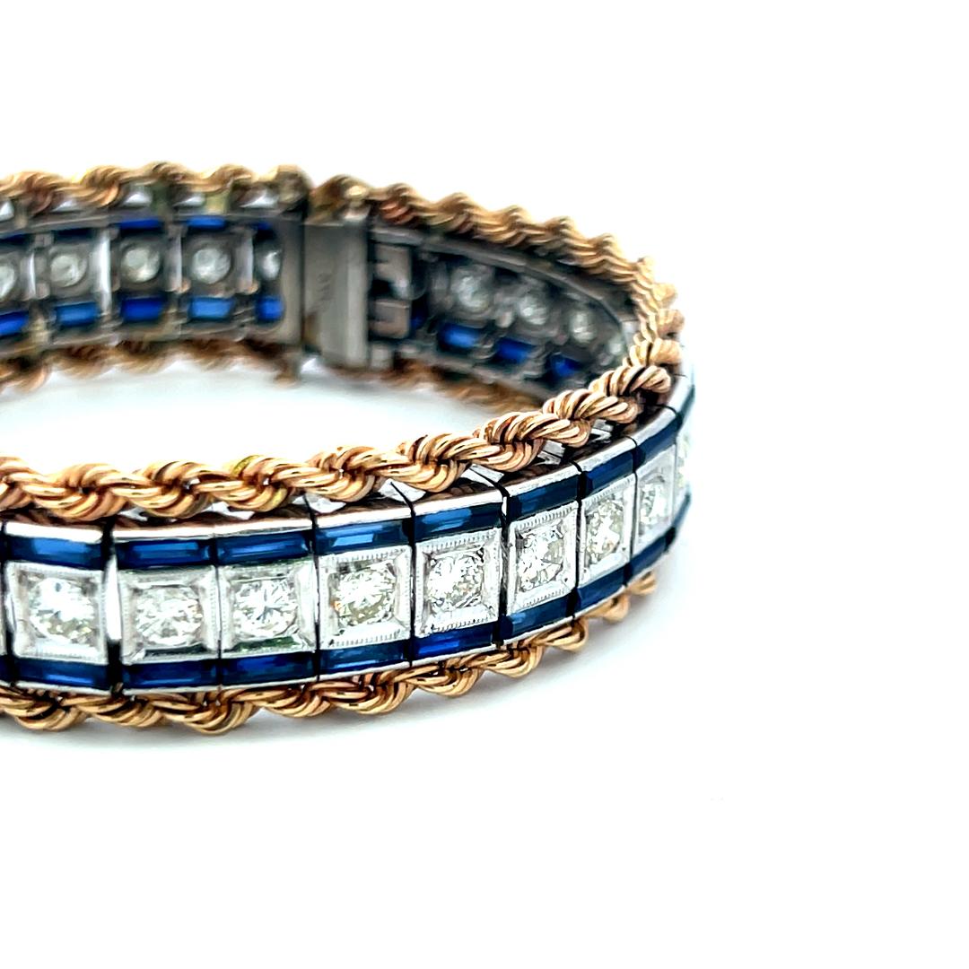 5.60ct Sapphire & 3.85ct Diamond Tennis Bracelet in 14K Two-Tone Gold (G SI)