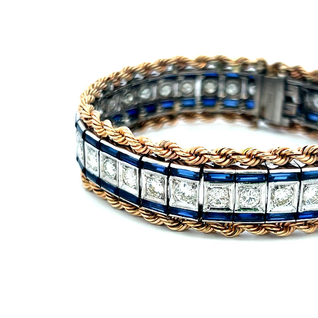 5.60ct Sapphire & 3.85ct Diamond Tennis Bracelet in 14K Two-Tone Gold (G SI)