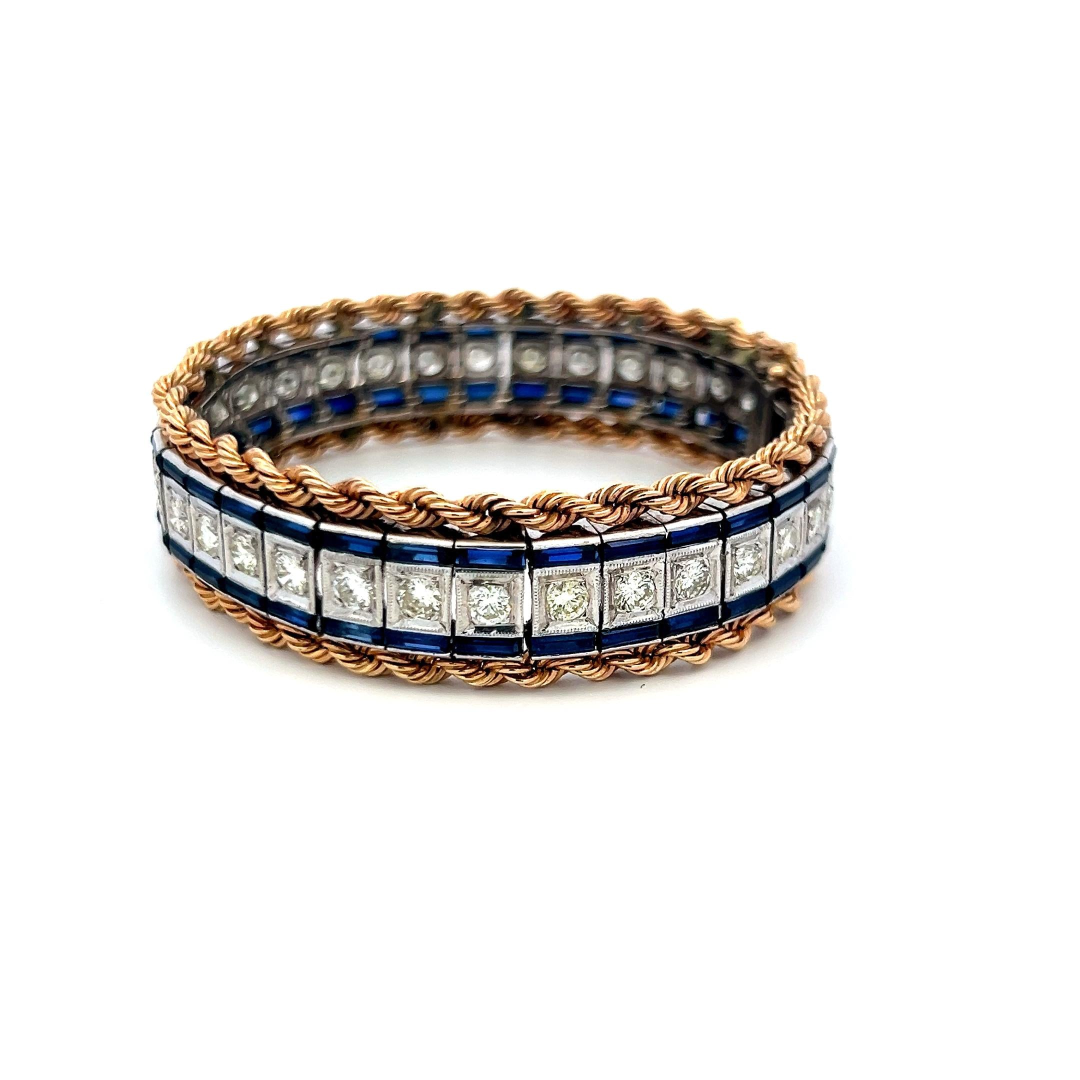 5.60ct Sapphire & 3.85ct Diamond Tennis Bracelet in 14K Two-Tone Gold (G SI)