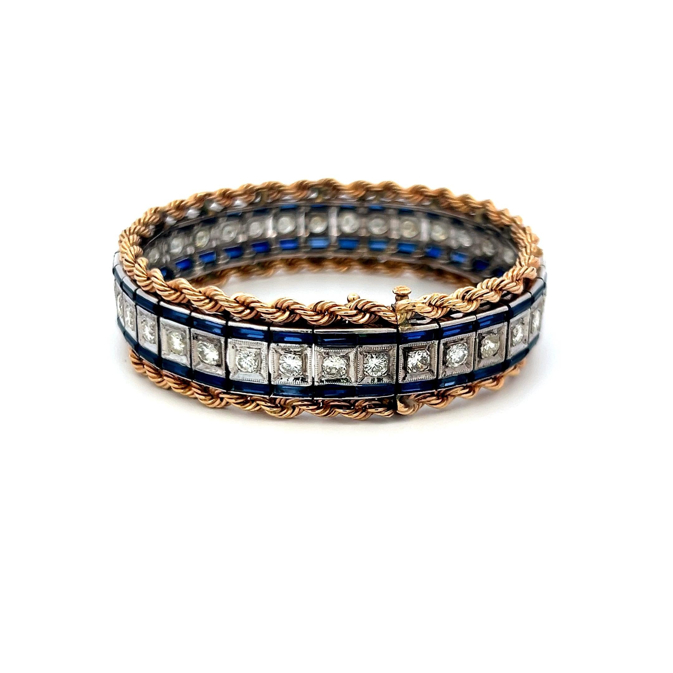 5.60ct Sapphire & 3.85ct Diamond Tennis Bracelet in 14K Two-Tone Gold (G SI)