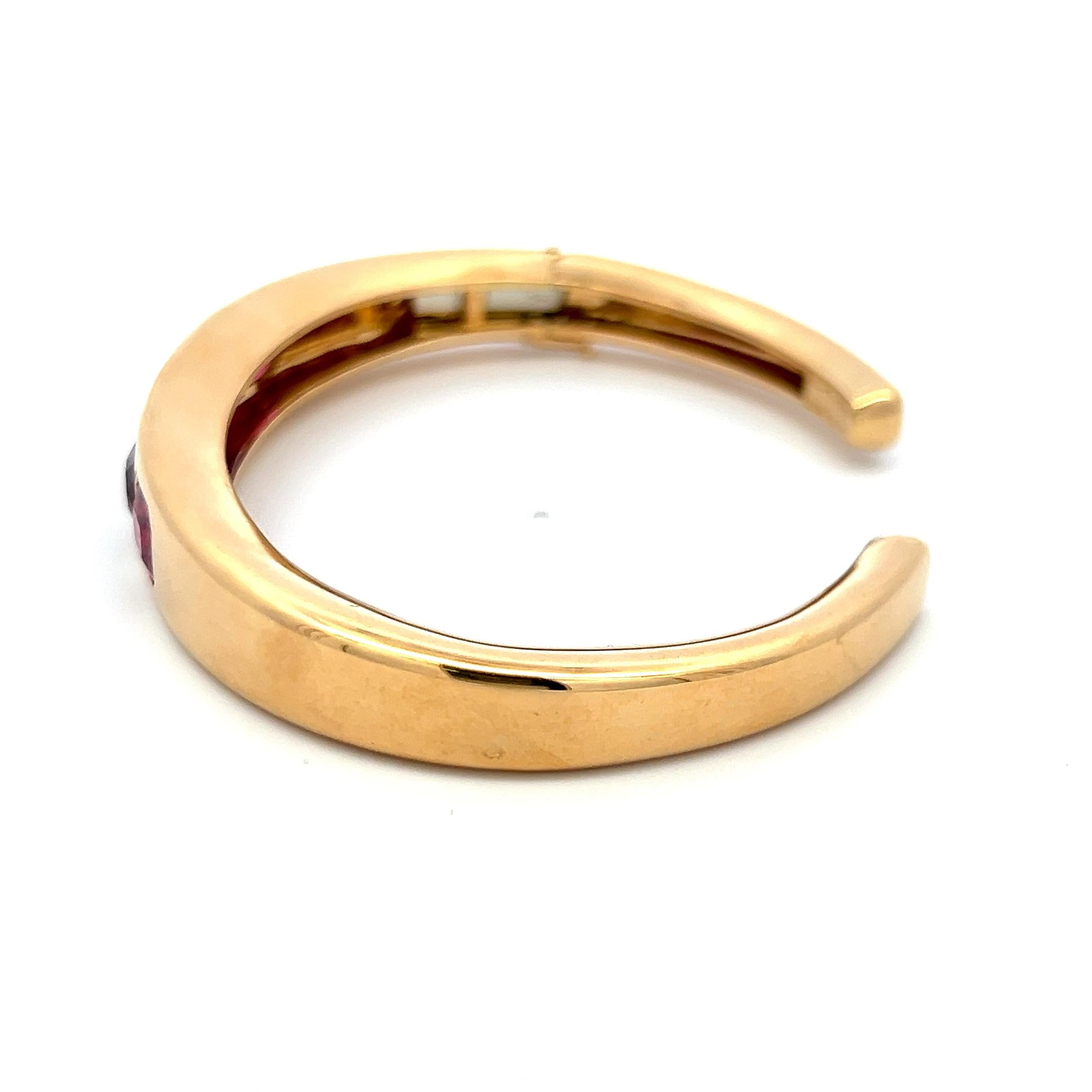 Van Cleef & Arpels Multi-Gem Cushion Cut 18K Yellow Gold Cuff Bracelet