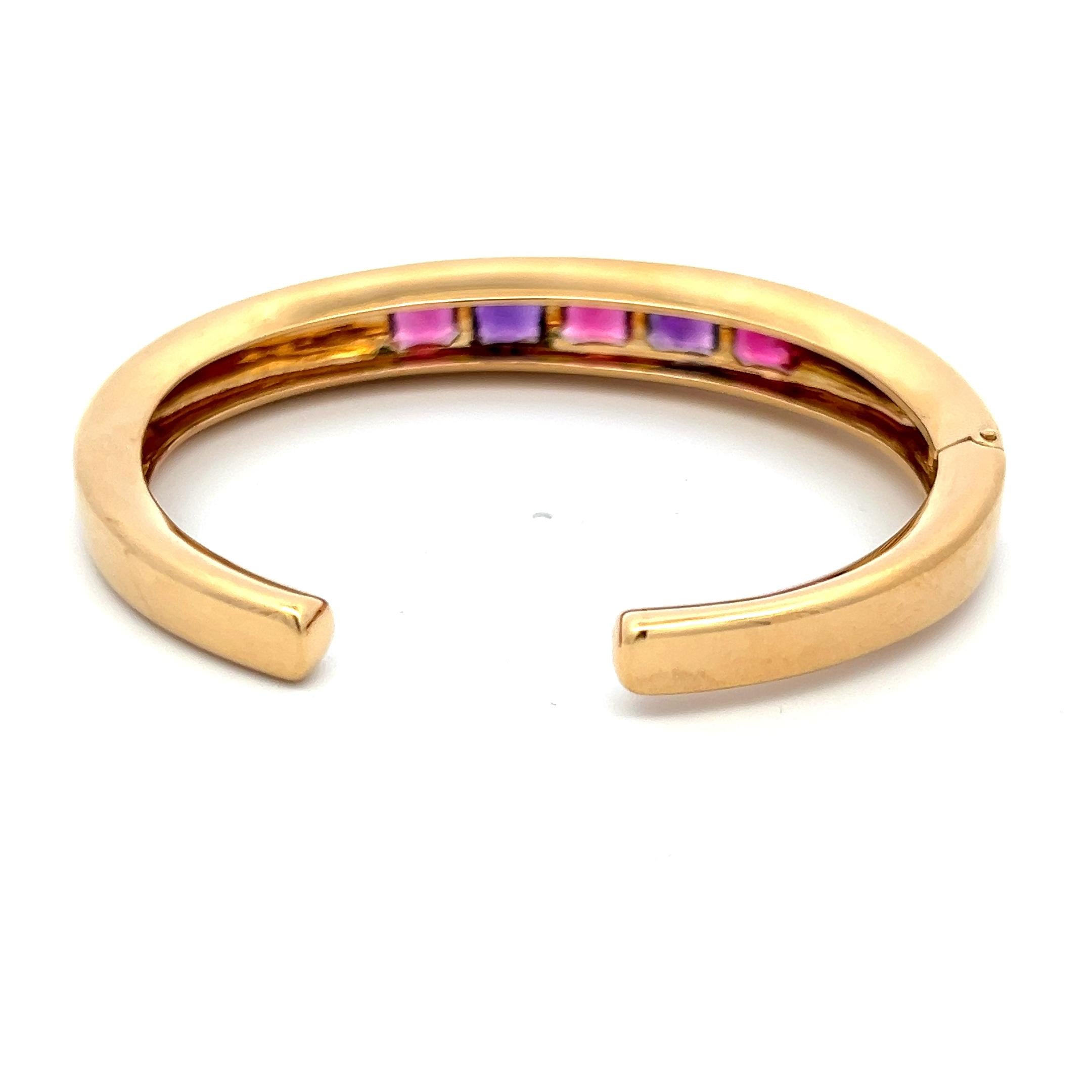 Van Cleef & Arpels Multi-Gem Cushion Cut 18K Yellow Gold Cuff Bracelet