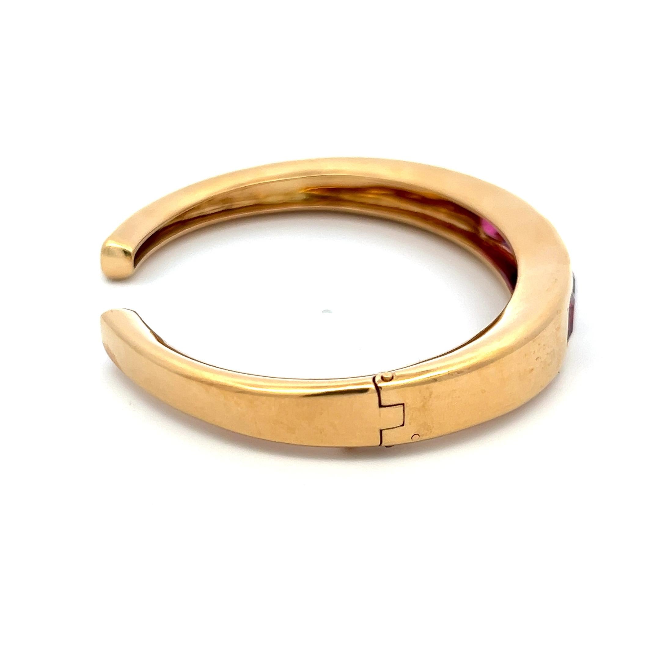 Van Cleef & Arpels Multi-Gem Cushion Cut 18K Yellow Gold Cuff Bracelet