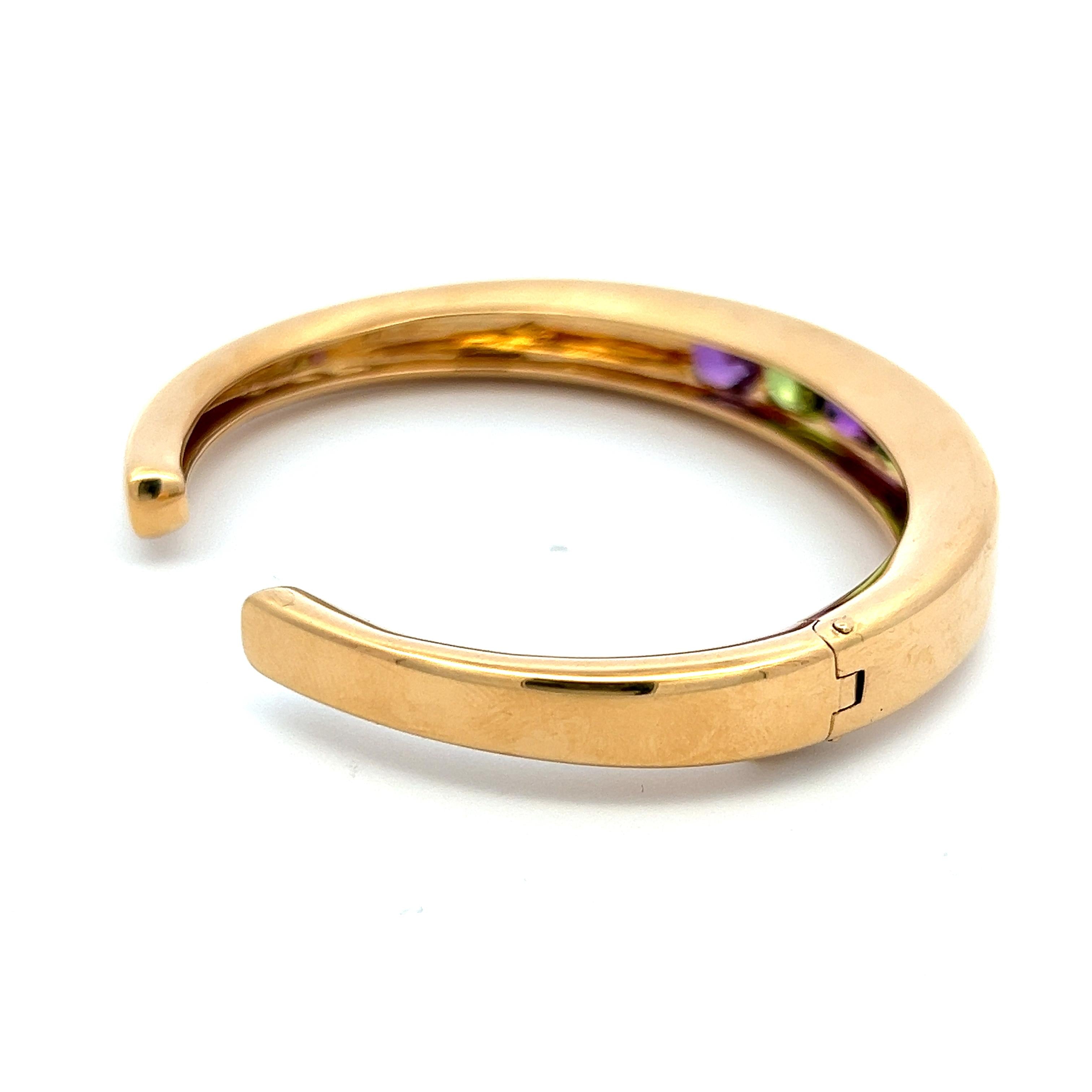 Van Cleef & Arpels Multi-Gem Cushion Cut 18K Yellow Gold Cuff Bracelet