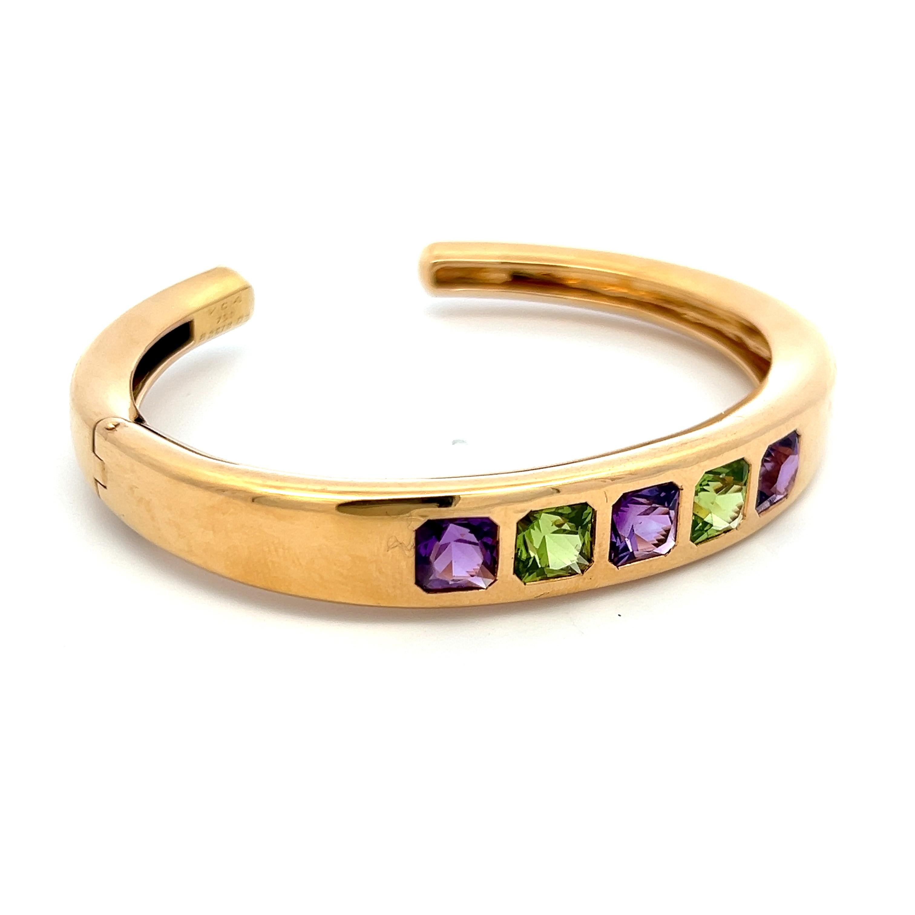 Van Cleef & Arpels Multi-Gem Cushion Cut 18K Yellow Gold Cuff Bracelet