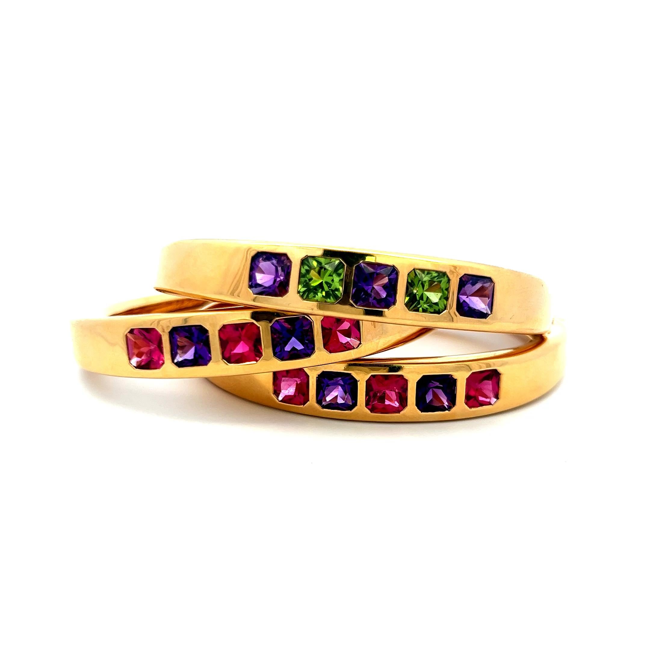 Van Cleef & Arpels Multi-Gem Cushion Cut 18K Yellow Gold Cuff Bracelet