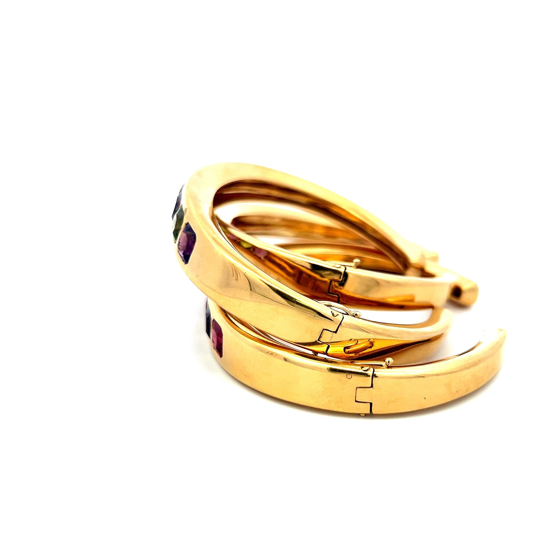 Van Cleef & Arpels Multi-Gem Cushion Cut 18K Yellow Gold Cuff Bracelet