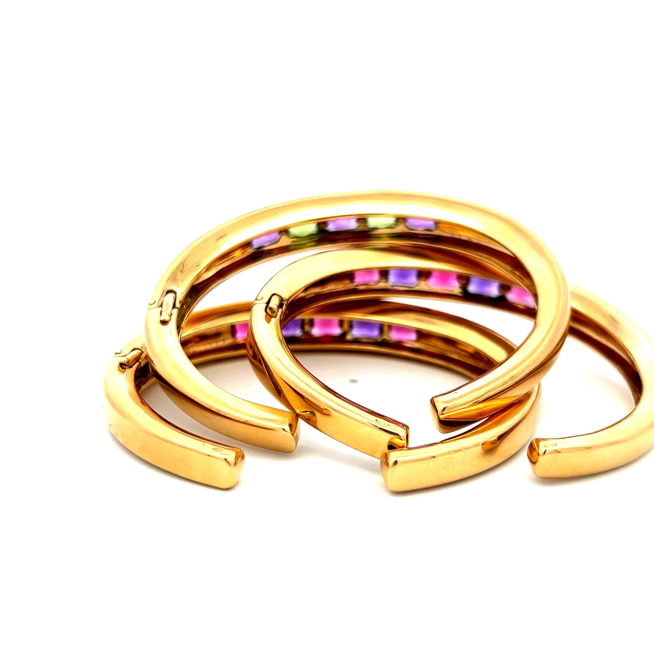 Van Cleef & Arpels Multi-Gem Cushion Cut 18K Yellow Gold Cuff Bracelet