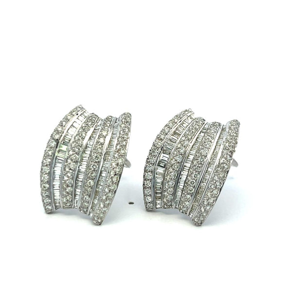 5.90ct Baguette & Round Brilliant Diamond Clip-On Earrings in 18K White Gold