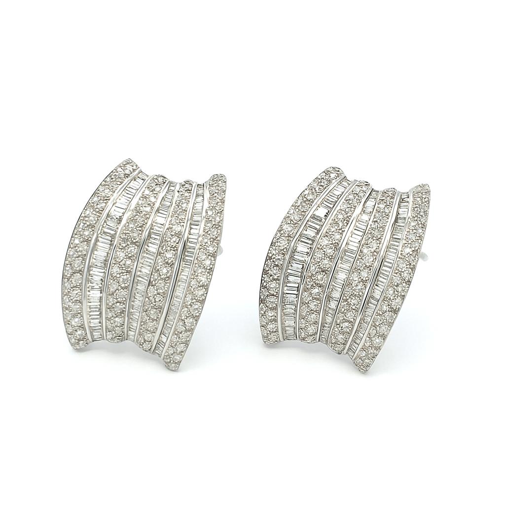 5.90ct Baguette & Round Brilliant Diamond Clip-On Earrings in 18K White Gold
