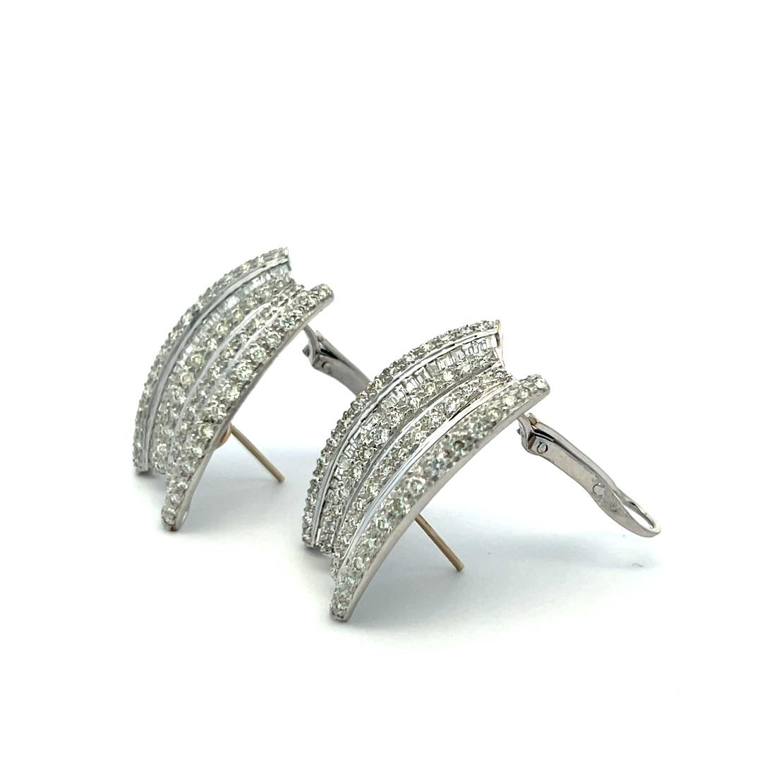 5.90ct Baguette & Round Brilliant Diamond Clip-On Earrings in 18K White Gold