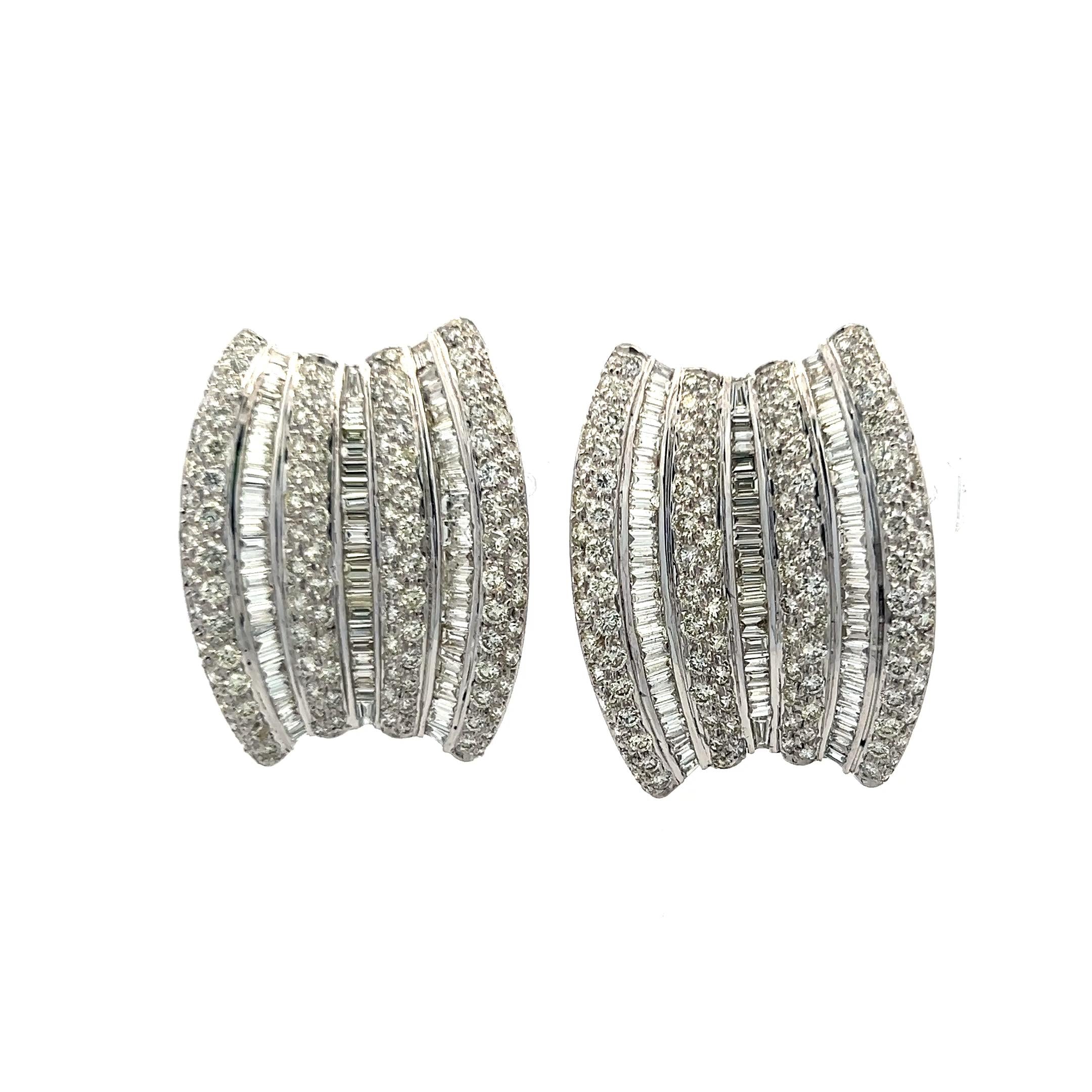 5.90ct Baguette & Round Brilliant Diamond Clip-On Earrings in 18K White Gold