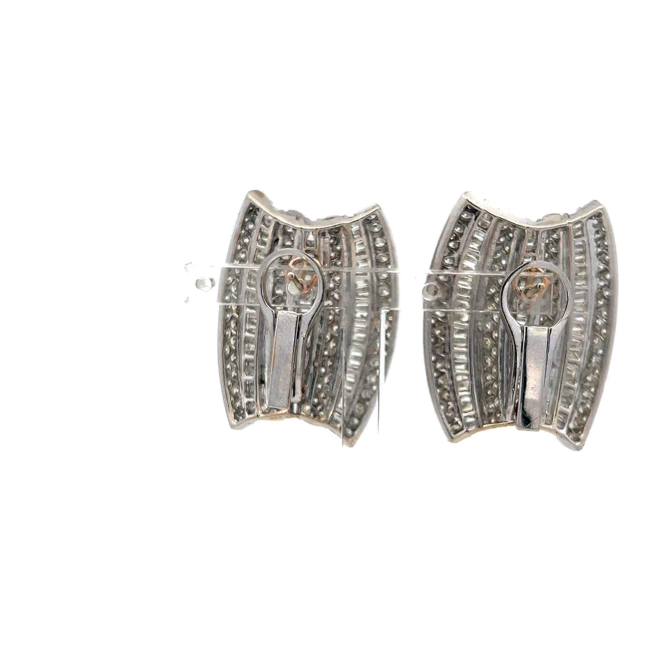5.90ct Baguette & Round Brilliant Diamond Clip-On Earrings in 18K White Gold
