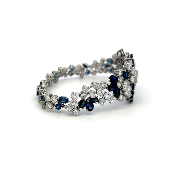 8.70ct Diamond & 8.00ct Sapphire 18K White Gold Vintage Floral Link Bracelet