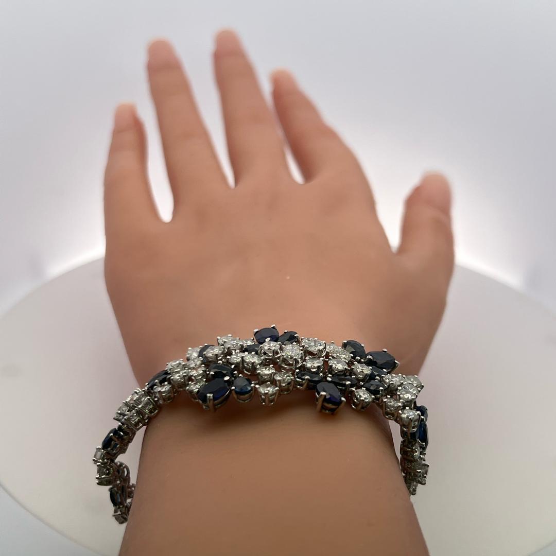 8.70ct Diamond & 8.00ct Sapphire 18K White Gold Vintage Floral Link Bracelet