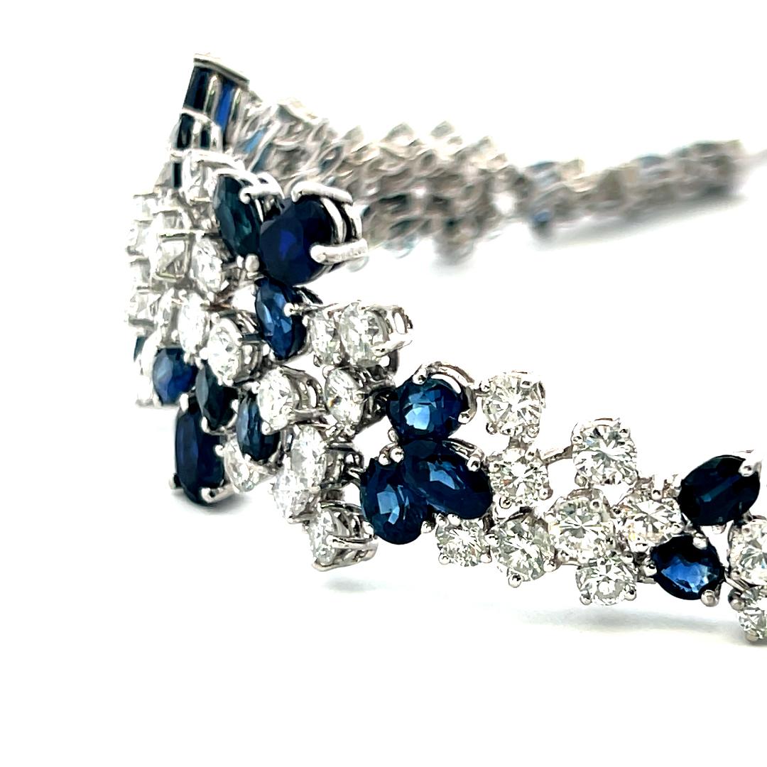 8.70ct Diamond & 8.00ct Sapphire 18K White Gold Vintage Floral Link Bracelet